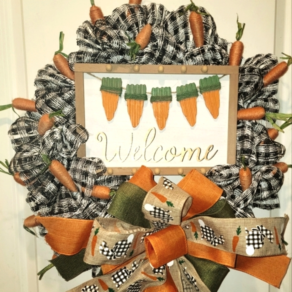 Artisan Welcome Carrot Wreath Wood Jute Burlap Farmhouse Western Country